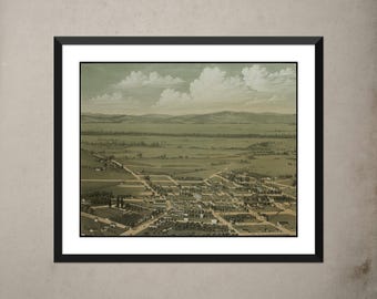 Impresión de Jacksonville, Oregón: Arte vintage de la década de 1880 con vista de pájaro
