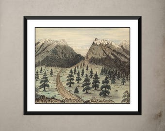 Impresión del Paso Cherokee: Sendero clásico de Oregón, arte de las Montañas Rocosas