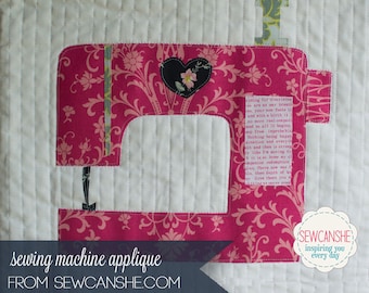 Love Sewing Machine Applique Pattern - 3 sizes included w/reverse