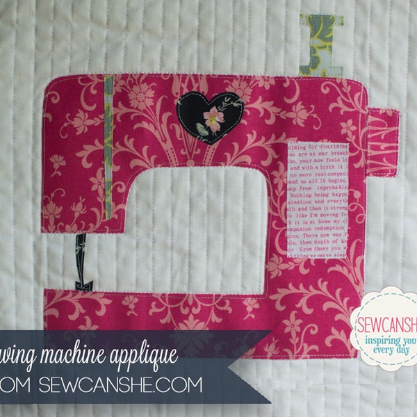 Love Sewing Machine Applique Pattern - 3 sizes included w/reverse