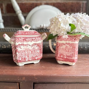 Mason’s Vista Pink Sugar Bowl and Creamer Set