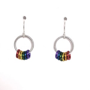 Rainbow Pride Earrings Petite Dangles Chain Mail LGBTQ+