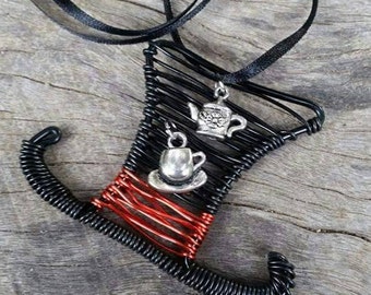 Alice in Wonderland inspired Mad Hatters Hat wire wrapped pendant