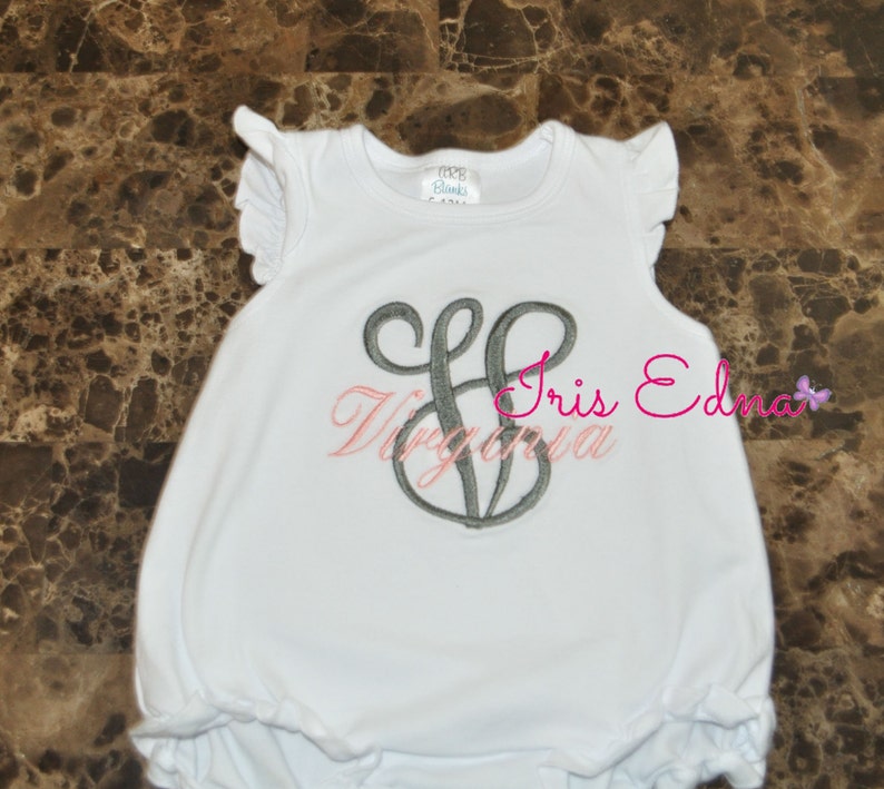 Personalized Baby Romper / Monogram Romper / Ruffle Baby Romper with Name image 1