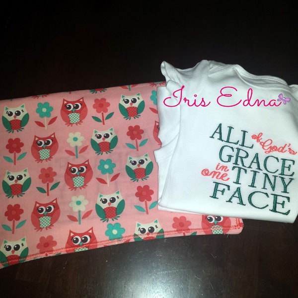 All of God's grace   baby bodysuit & burp cloth set