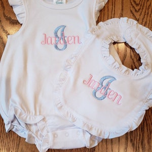 Personalized Baby Romper / Monogram Romper / Ruffle Baby Romper with Name image 3