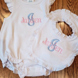 Personalized Baby Romper / Monogram Romper / Ruffle Baby Romper with Name image 8