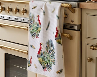 Autumn Turkey Dish Towel | Fall Kitchen Decor | Reversible Waffle Weave Towel | Farmhouse Kitchen