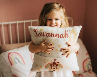 Personalized Reading Pillow with Pocket - Princess Gift for Girls