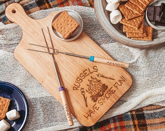 Personalized Smore Board and Marshmallow Roasting Stick