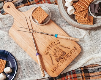 Personalized Smore Board and Marshmallow Roasting Stick