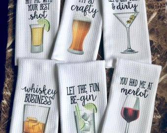 Funny Dish Towels for Hostess - Bar Towels - Alcohol Gift Set - Funny Kitchen Decor - Funny Housewarming Gift - Song Lyric Towels