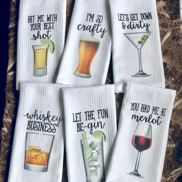 Funny Dish Towels for Hostess - Bar Towels - Alcohol Gift Set - Funny Kitchen Decor - Funny Housewarming Gift - Song Lyric Towels