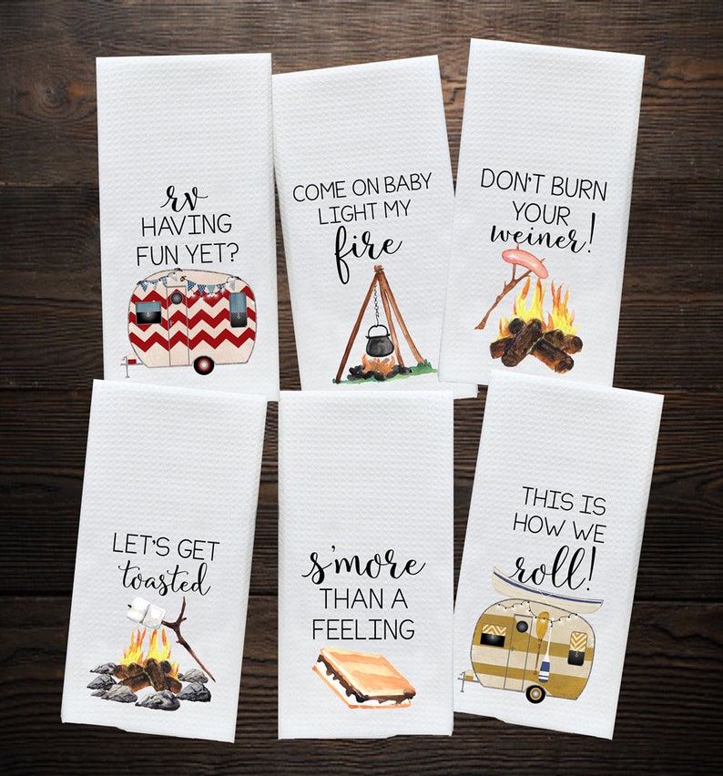 Camper Kitchen Towel Camping Gift Camp Kitchen RV Decor Vintage Trailer Camper Decor Motor Home Decor Towels Retirement Gift Your Choice 6 Towels