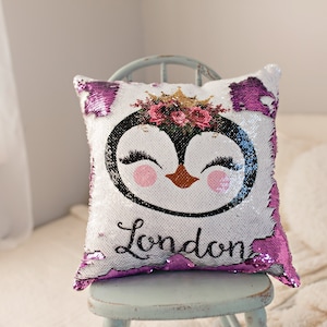 sequin penguin pillow