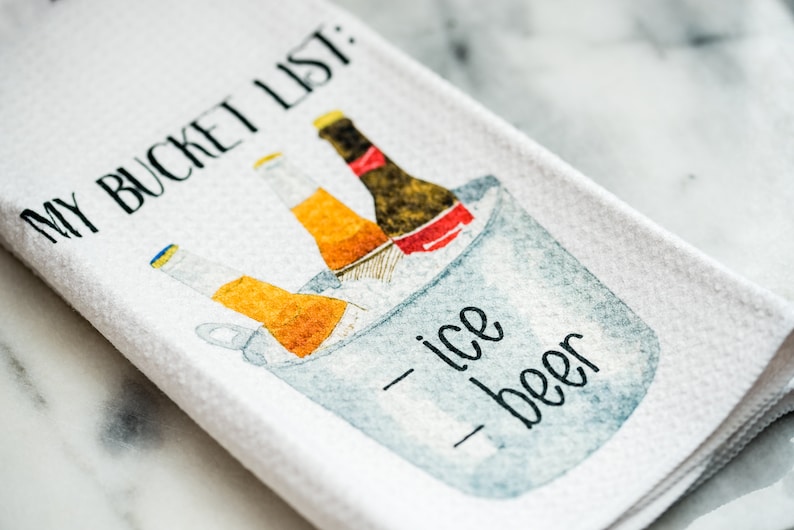 Gift for Beer Lover Funny Dish Towels for Hostess Bar Towels Alcohol Gift Set My Bucket List