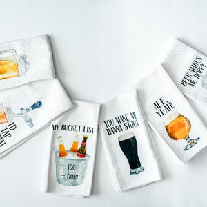 Gift for Beer Lover Funny Dish Towels for Hostess Bar Towels Alcohol Gift Set Set of all 6 Towels