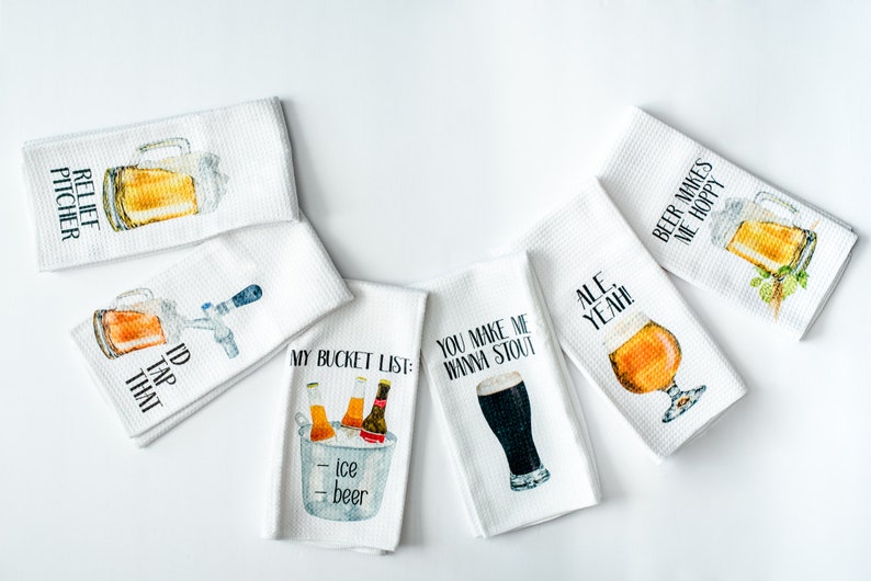 Gift for Beer Lover Funny Dish Towels for Hostess Bar Towels Alcohol Gift Set Set of all 6 Towels