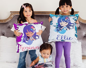 Personalized Mermaid Sequin Pillow: Custom Color Gift for Girls