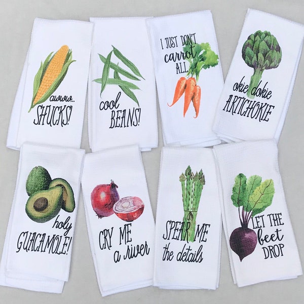 Funny Kitchen Towels - Vegetable Decor - Hostess Gift - Dish Towels - Housewarming Gift - Gift For Her - Wedding Shower Gift - Hand Towel