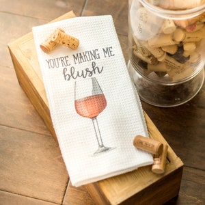 Wine Gift Wine Glasses Funny Dish Towels for Hostess Bar Towels Wine Gift Set Funny Kitchen Decor Funny Housewarming Gift Blush