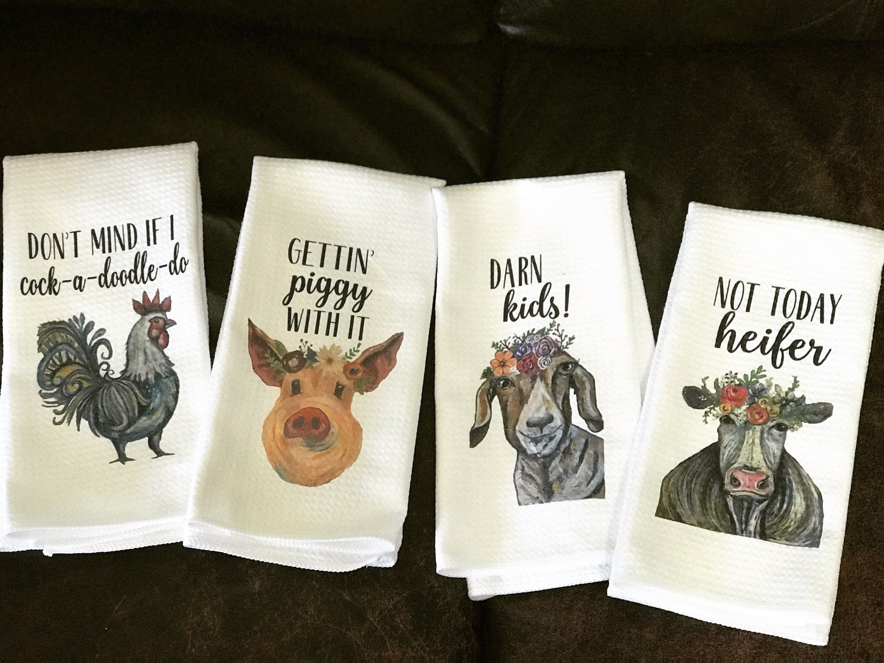 Sheep Farmhouse Pig Animal Dish Towel Set Distressed Chicken Dishcloths