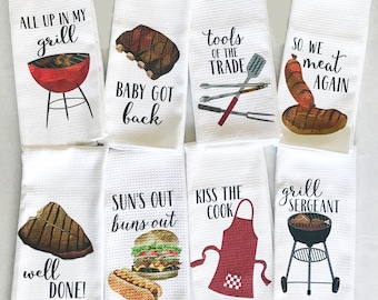 BBQ Grilling Gift - Funny Kitchen Towels - Gift for Dad - Grill Towel - Father's Gift - Housewarming Gift