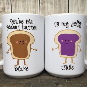 Couples Gift - Mug Set for Couple- Cute Gift Idea - Engagement Gift Idea- Anniversary Gift - Unique Wedding Gift - Peanut and Jelly