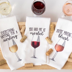 Wine Gift - Wine Glasses - Funny Dish Towels for Hostess - Bar Towels - Wine Gift Set - Funny Kitchen Decor - Funny Housewarming Gift