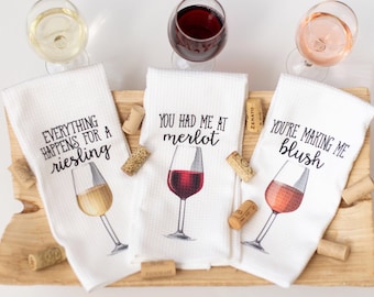 Wine Gift - Wine Glasses - Funny Dish Towels for Hostess - Bar Towels - Wine Gift Set - Funny Kitchen Decor - Funny Housewarming Gift