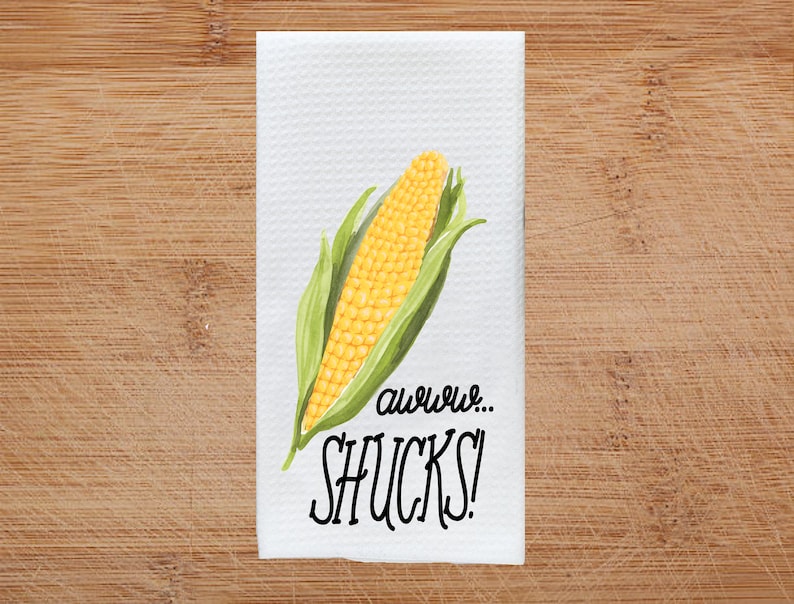Funny Kitchen Towels - Vegetable Decor - Hostess Gift - Dish Towels - Housewarming Gift - Gift For Her - Wedding Shower Gift - Hand Towel Aww Shucks Corn