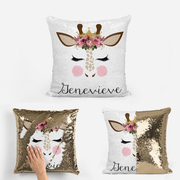 Personalized Sequin Pillow - Giraffe Gift - Gift for Girls