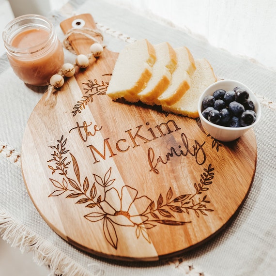 Round Custom Engraved Cutting Board - Wedding Gift