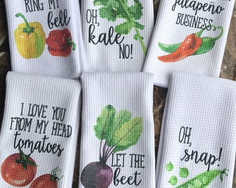 Funny Kitchen Towels - Vegetable Decor - Hostess Gift - Dish Towels - Housewarming Gift - Gift For Mom - Wedding Shower Gift - Hand Towel