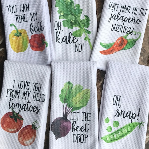 Funny Kitchen Towels - Vegetable Decor - Hostess Gift - Dish Towels - Housewarming Gift - Gift For Mom - Wedding Shower Gift - Hand Towel