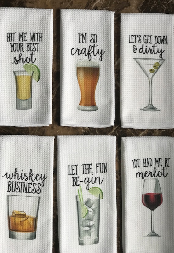 Funny Kitchen Towels Decorative Set of 4 Vegetables Sayings