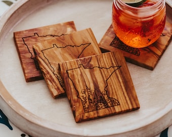 Personalized Coasters, Engraved Gift for Couple, Housewarming Gift Set
