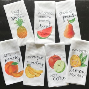 Kitchen Towels - Funny Fruit Kitchen Decor - Fruity Hostess Gift - Dish Towels - Housewarming Gift - Gift For Mom - Wedding Shower Gift