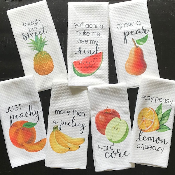 Kitchen Towels - Funny Fruit Kitchen Decor - Fruity Hostess Gift - Dish Towels - Housewarming Gift - Gift For Mom - Wedding Shower Gift