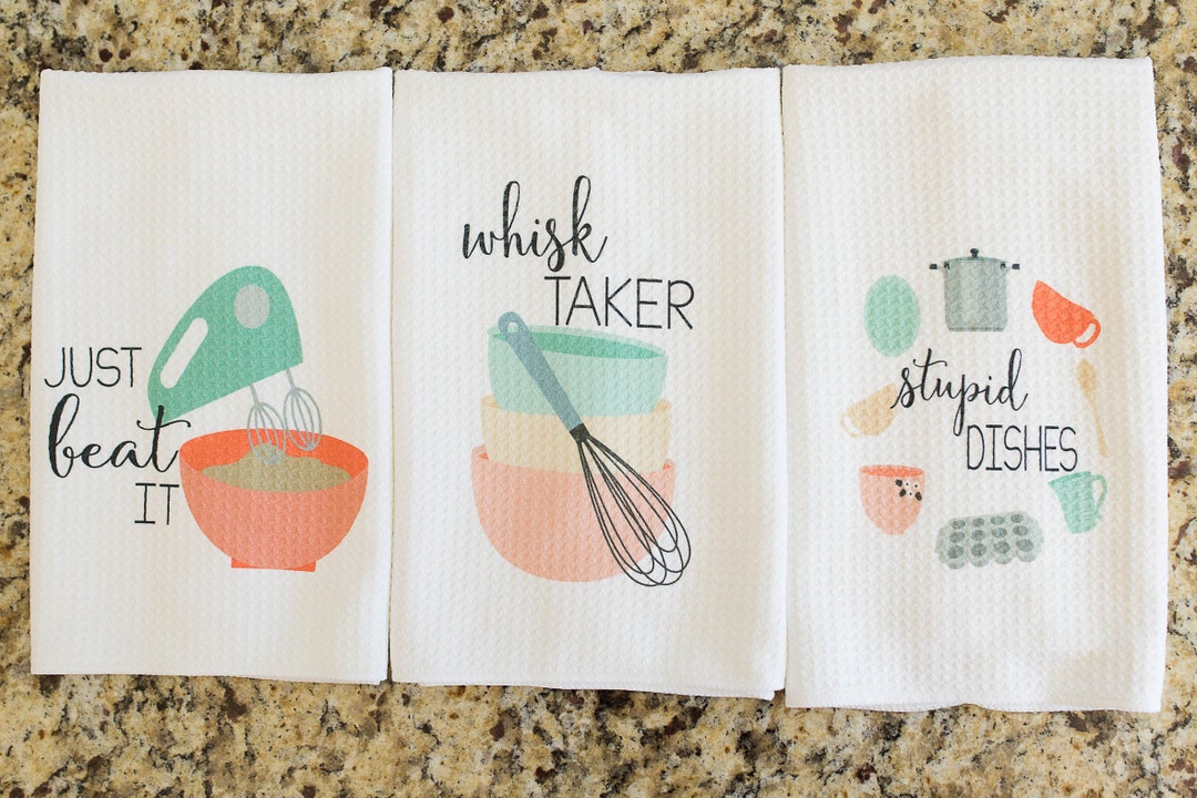 Funny Kitchen Towels Set - Cute Dish Cloths, Funny Dish Towels for Kitchen,  Home Bar, Tea Towels & Hand Towels w/Sayings, Dad & Husband Birthday Gifts