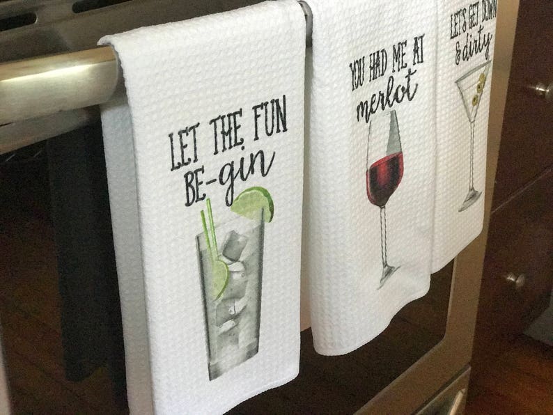 Funny Dish Towels for Hostess Bar Towels Alcohol Gift Set Funny Kitchen Decor Funny Housewarming Gift Song Lyric Towels image 4