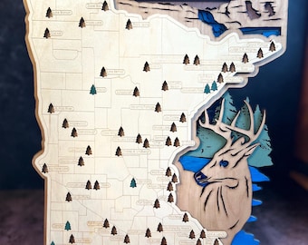 Minnesota State Park Travel Map, Personalized Wooden Tracker, Anniversary Gift for Campers, Nature Lovers Keepsake