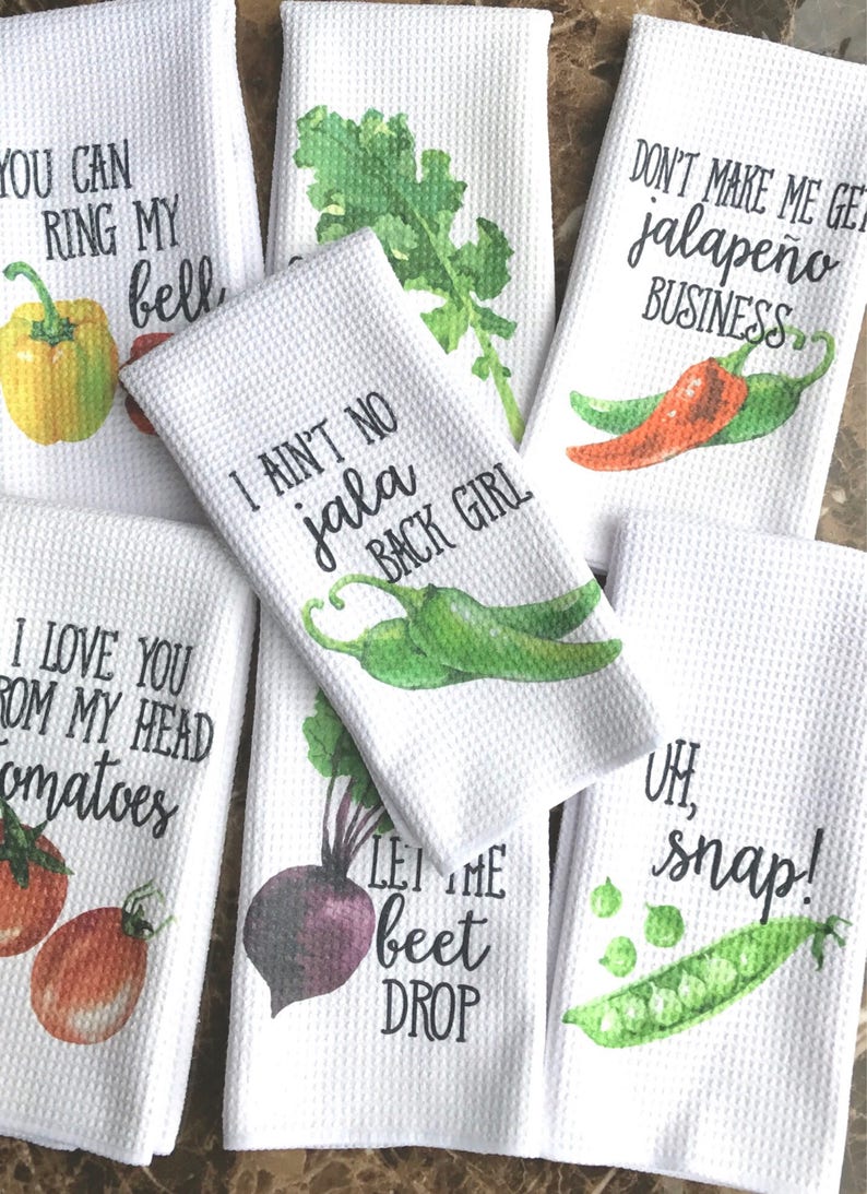 Funny Kitchen Towels Vegetable Decor Hostess Gift Dish Etsy
