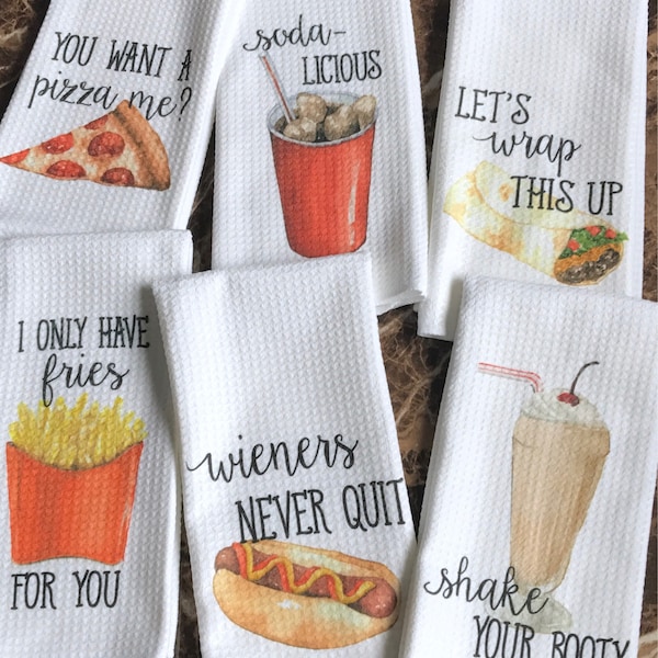 Grappige keuken handdoeken-junk food Lover-cadeau voor Foodie-Hostess Gift-schotel handdoeken-housewarming cadeau-College gift-bruiloft douche GI