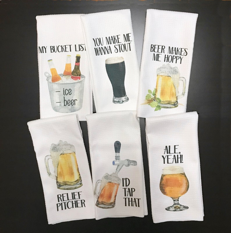 Gift for Beer Lover Funny Dish Towels for Hostess Bar Towels Alcohol Gift Set image 1