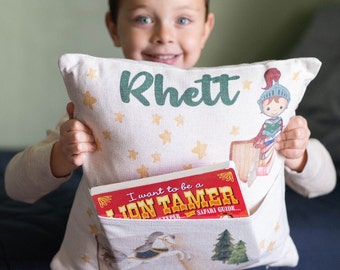 Personalized Reading Pillow with Pocket - Knight Gift for Boys or Girls