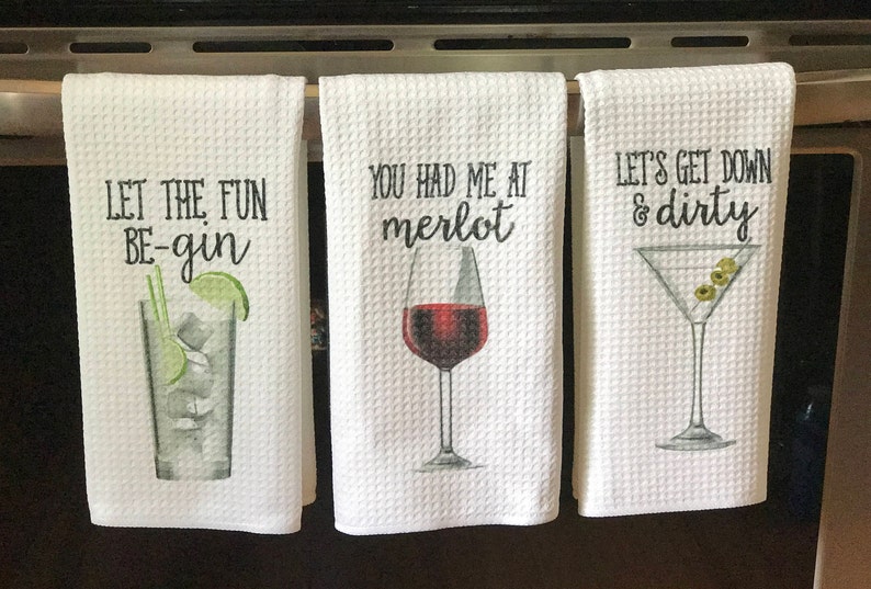 Funny Dish Towels for Hostess Bar Towels Alcohol Gift Set Funny Kitchen Decor Funny Housewarming Gift Song Lyric Towels image 6