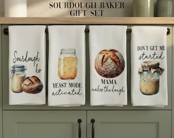 Sourdough Baker Gift Set | Funny Sourdough Kitchen Towels | Bread Baking Gift | Gift for Sourdough Lover | Waffle Weave Towels