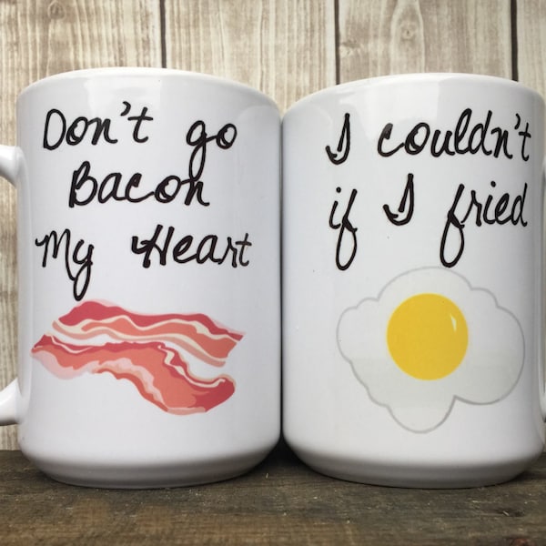 Couples Mug Set - His and Hers Mugs - Husband and Wife Mugs - Girlfriend and Boyfriend Mugs - Don't Go Bacon My Heart - Bacon Lover Gift