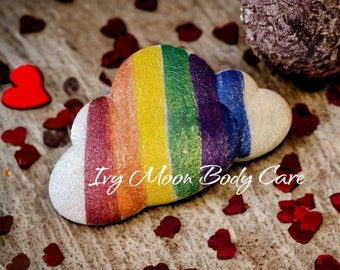 Rainbow Cloud Bath Bomb with Rainbow of colors inside.